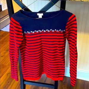 JCrew Blue and Red Striped Sweater